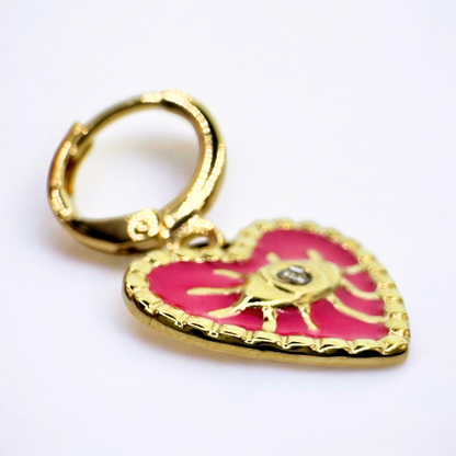 Carlotta Pink Heart Charm Small Hoop Earrings