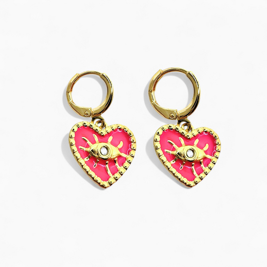 Carlotta Pink Heart Charm Small Hoop Earrings