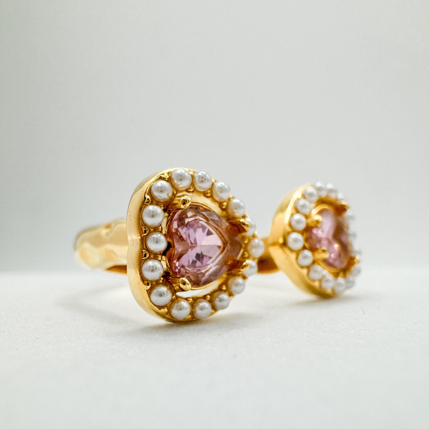 Carrie Pink Pearl Heart Gemstone Ring | Adjustable