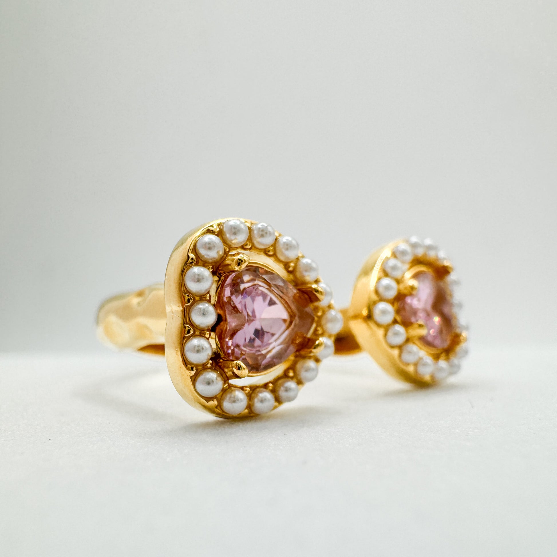 Carrie Pink Pearl Heart Gemstone Ring | Adjustable