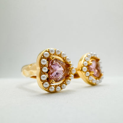 Carrie Pink Pearl Heart Gemstone Ring | Adjustable