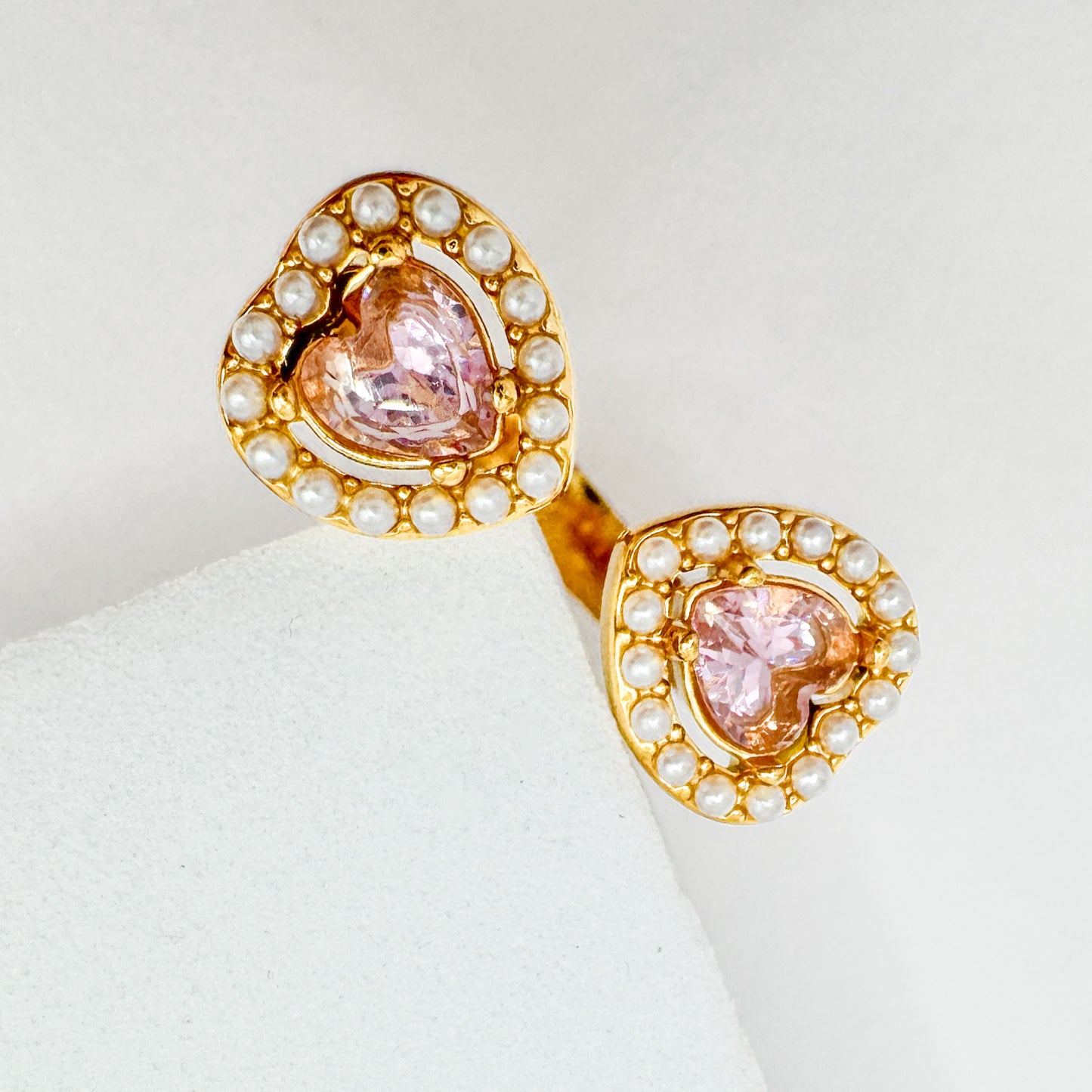 Carrie Pink Pearl Heart Gemstone Ring | Adjustable