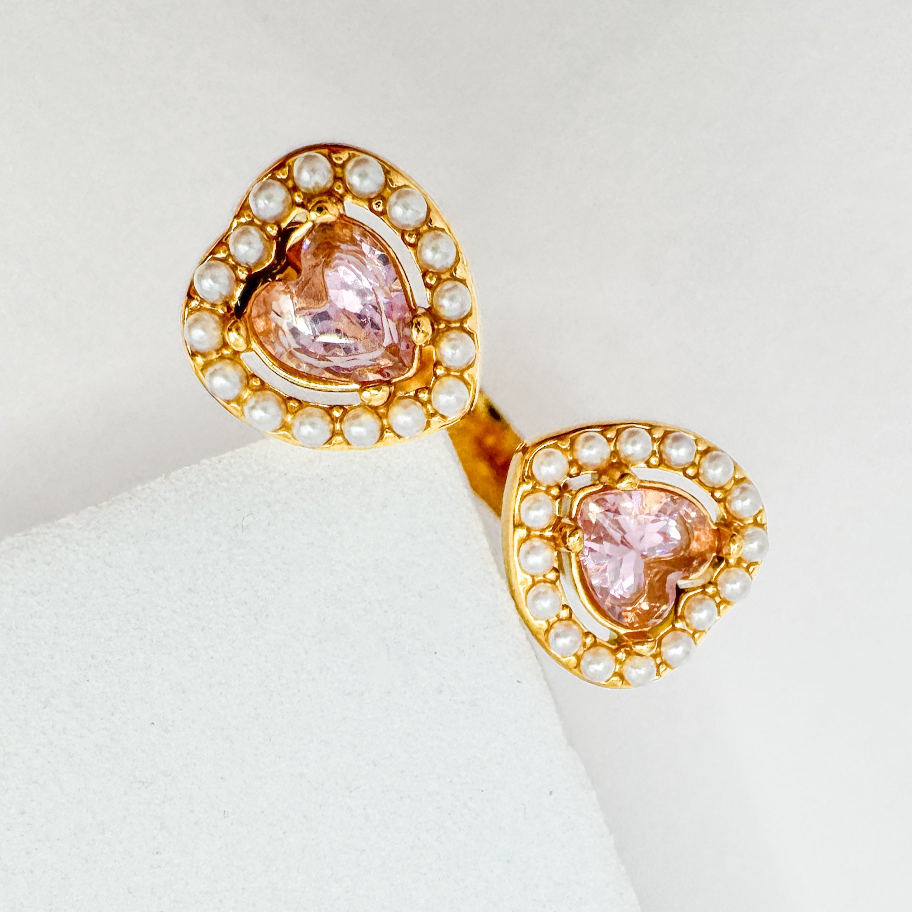 Carrie Pink Pearl Heart Gemstone Ring | Adjustable