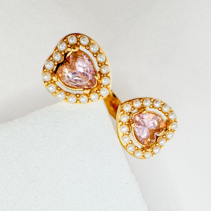 Carrie Pink Pearl Heart Gemstone Ring | Adjustable