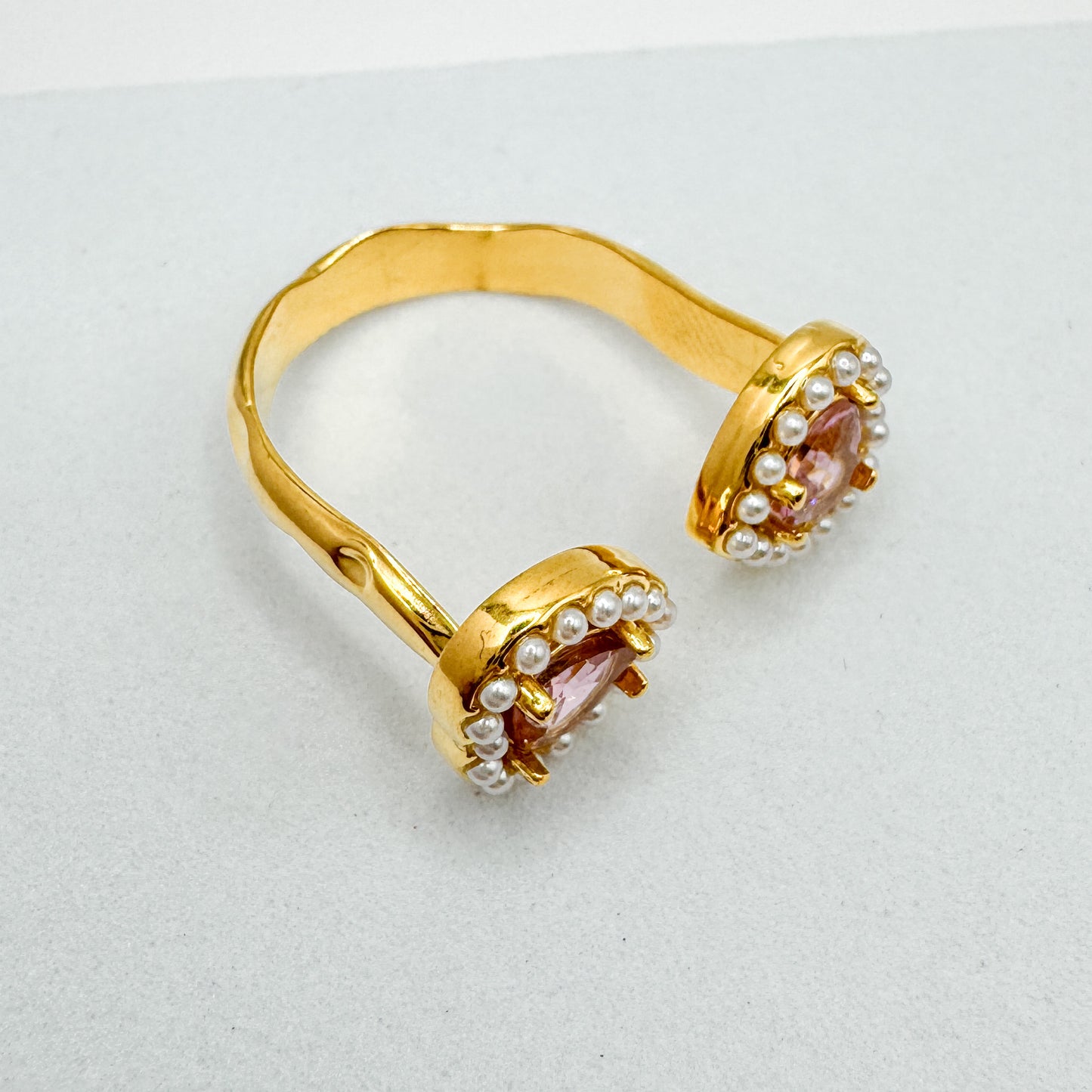 Carrie Pink Pearl Heart Gemstone Ring | Adjustable