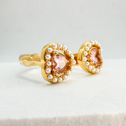 Carrie Pink Pearl Heart Gemstone Ring | Adjustable