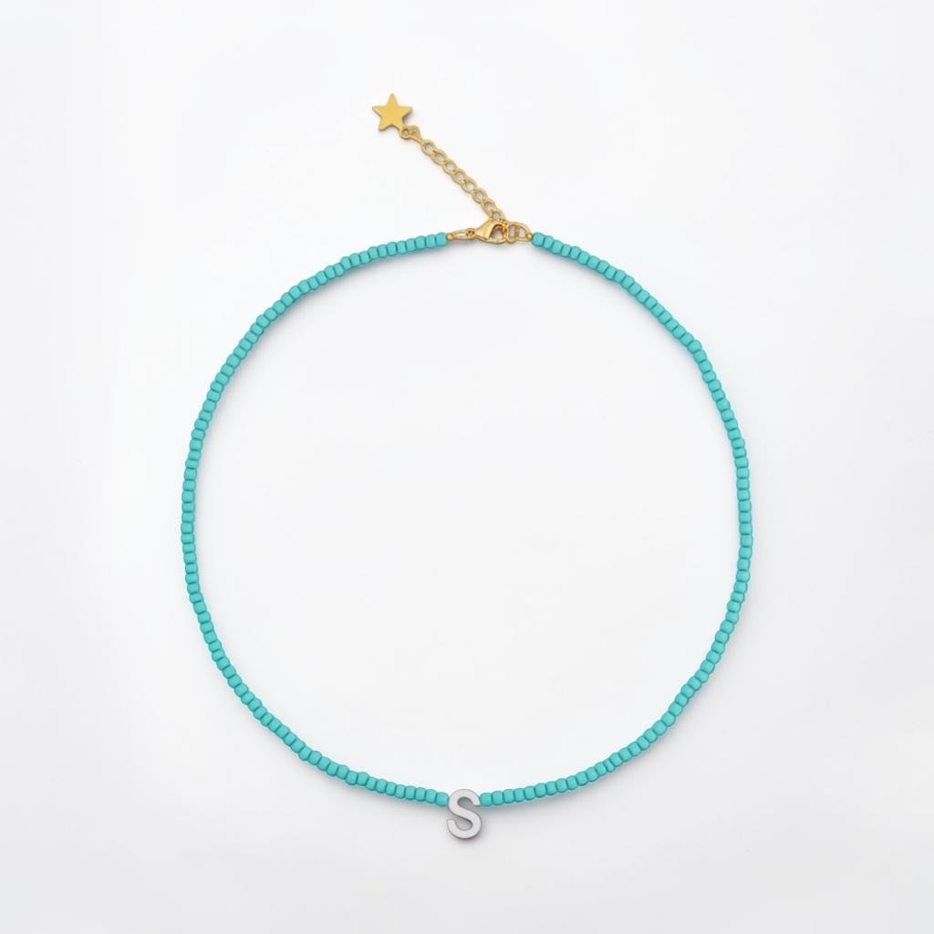 Catalina Mother of Pearl Initial Beaded Necklace