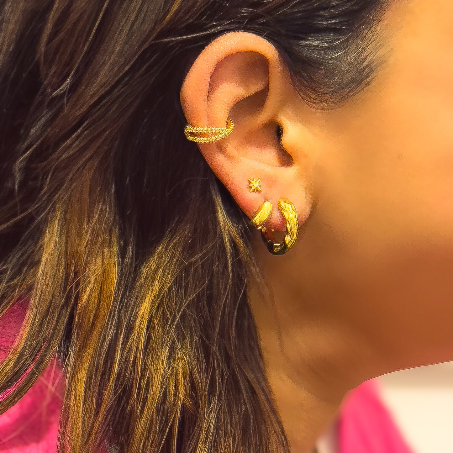 CeCe Chunky Textured Gold Small Hoop Earrings