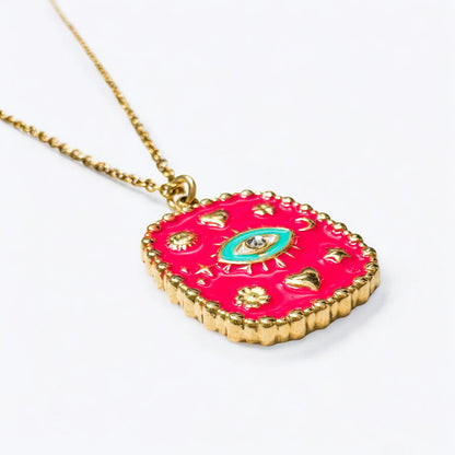 Cecilia Hot Pink Enamel Gold Pendant Necklace