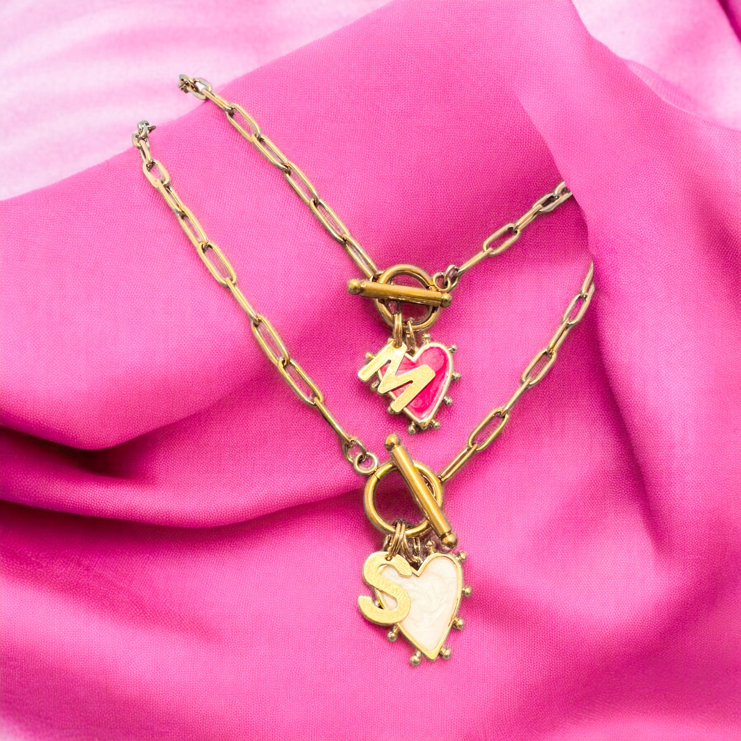 Charlotte Gold Charm Paperclip Chain Necklace | Pink | White | Lilac | Aqua | Choose Your Charms