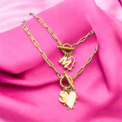 Charlotte Gold Charm Paperclip Chain Necklace | Pink | White | Lilac | Aqua | Choose Your Charms