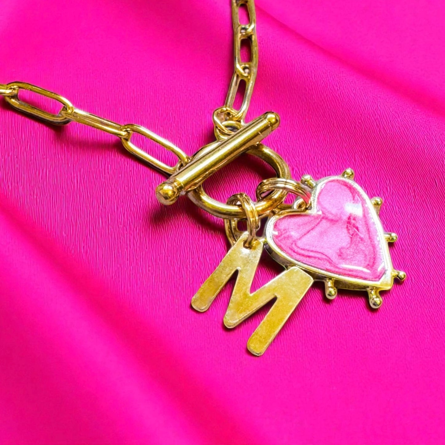 Charlotte Gold Charm Paperclip Chain Necklace | Pink | White | Lilac | Aqua | Choose Your Charms