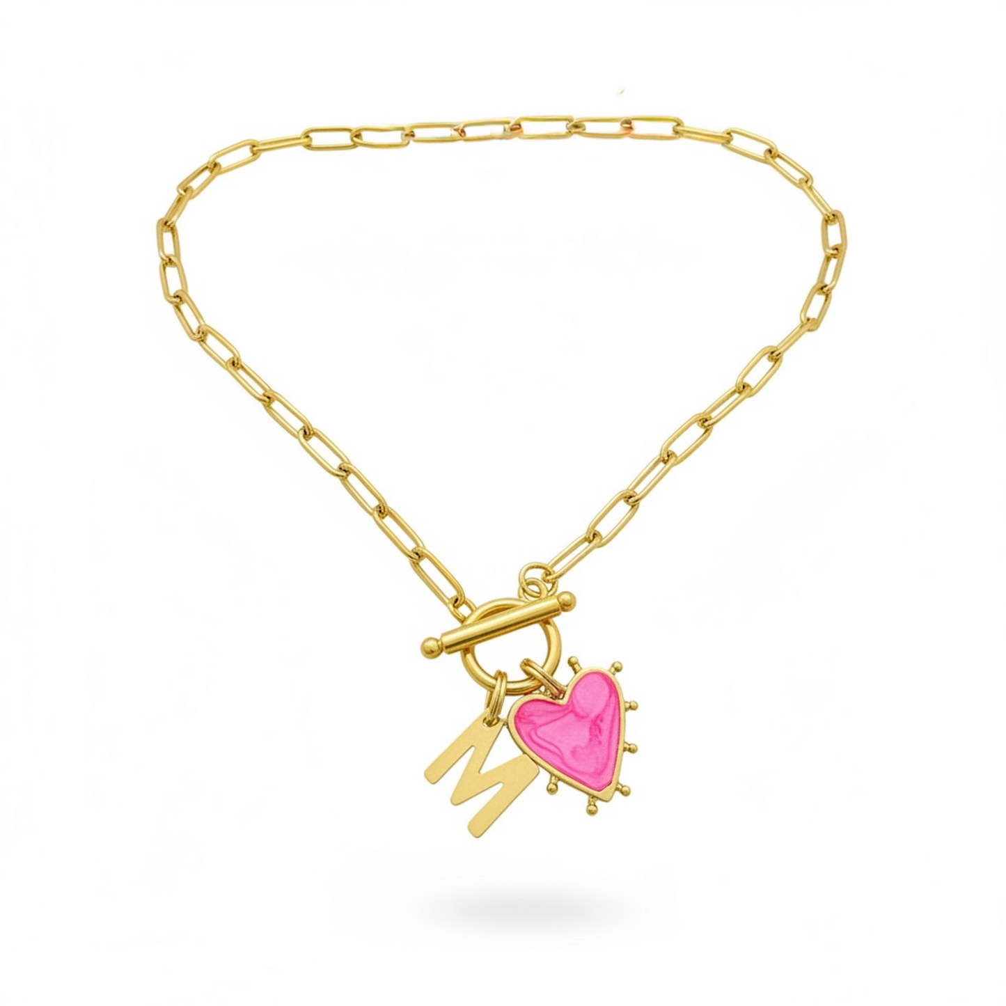 Charlotte Gold Charm Paperclip Chain Necklace | Pink | White | Lilac | Aqua | Choose Your Charms
