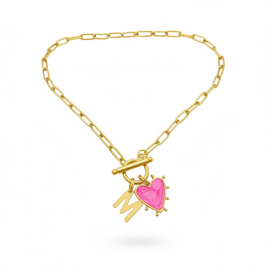 Charlotte Gold Charm Paperclip Chain Necklace | Pink | White | Lilac | Aqua | Choose Your Charms