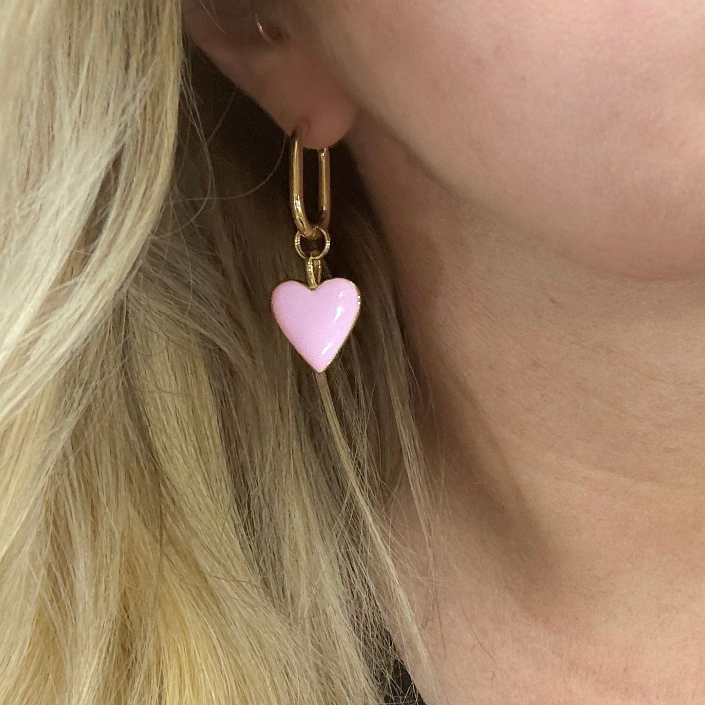 Clea Pink and Gold Reversible Heart Hoop Earrings | Wear 3 Ways