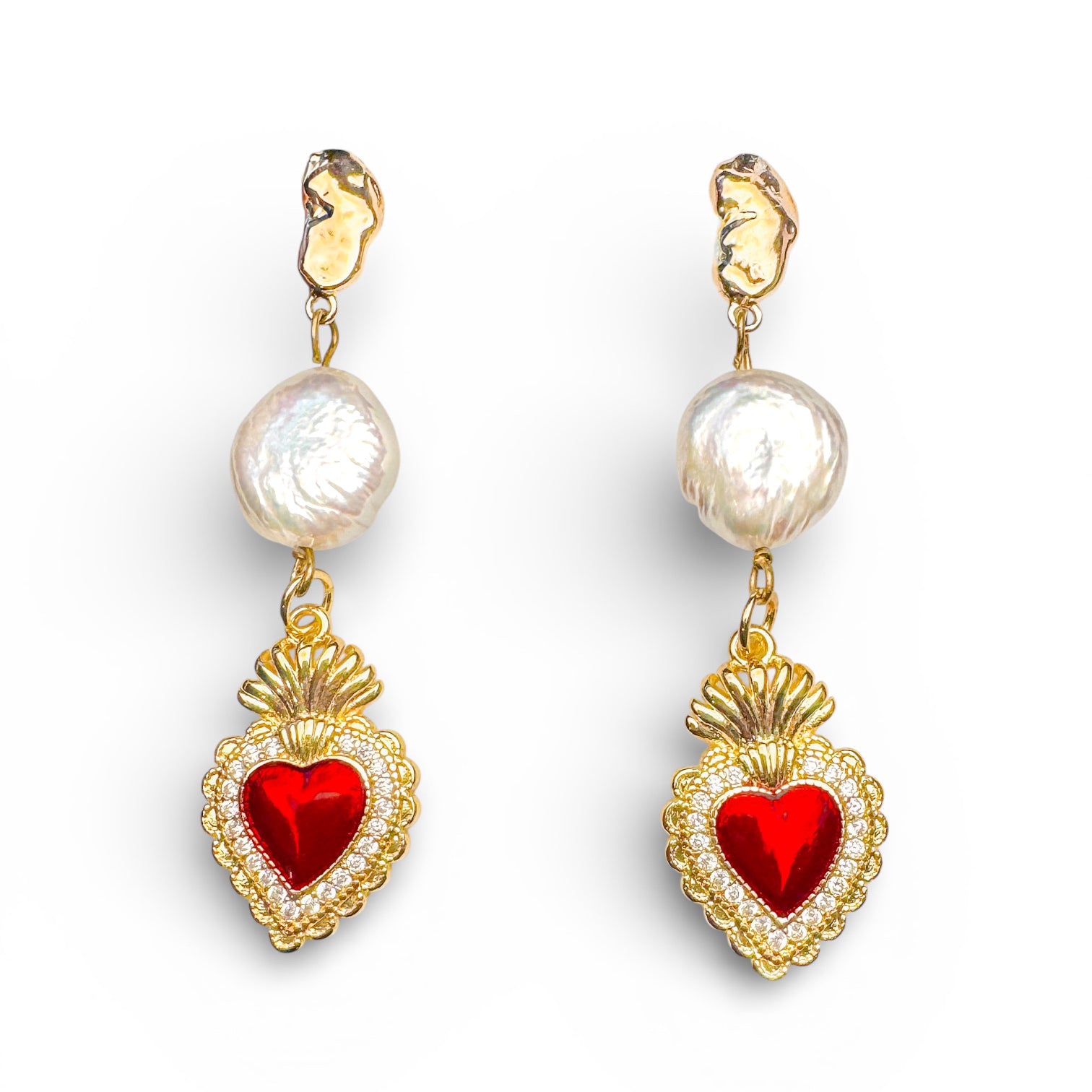 Clara Gold Pearl & Heart Statement Earrings