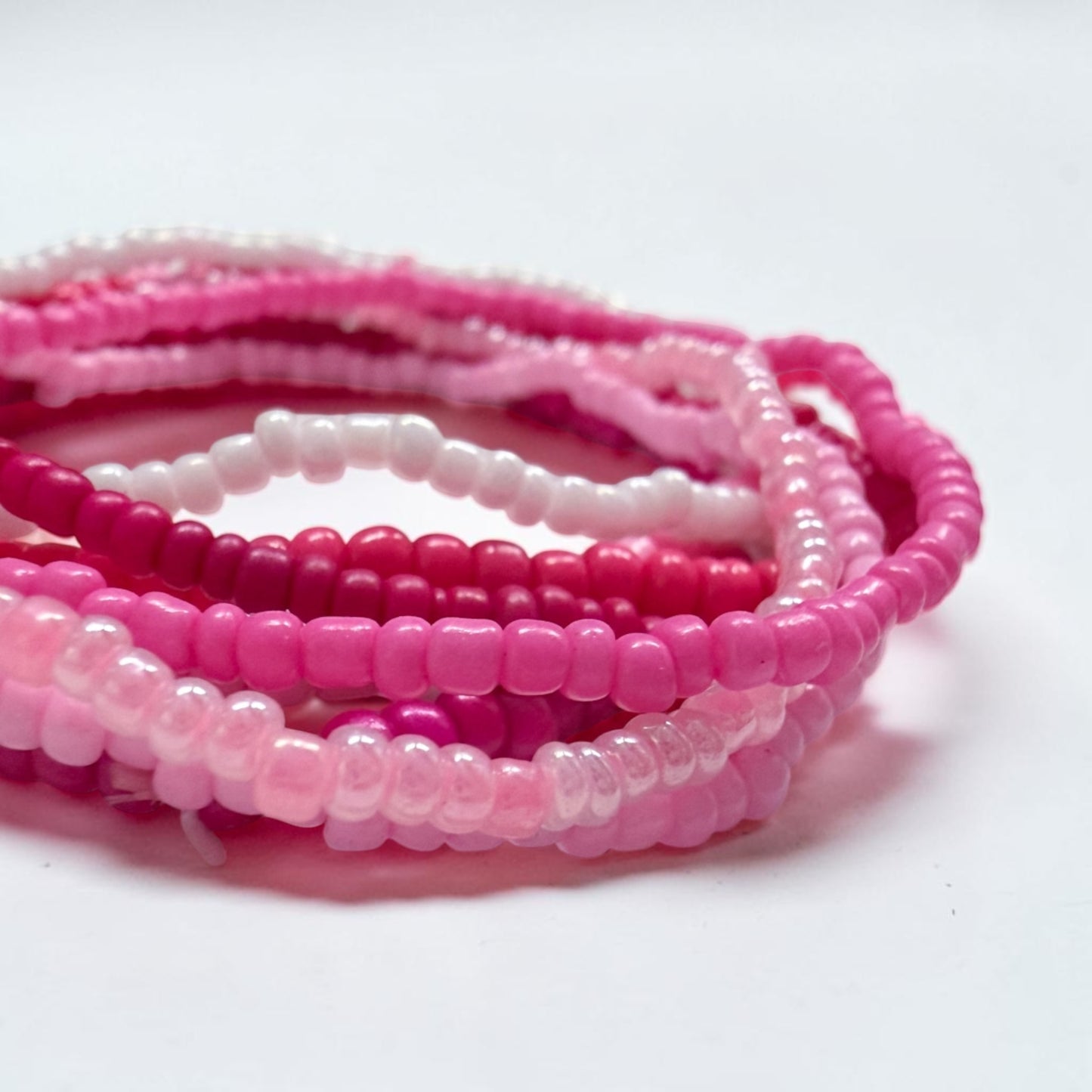 Pink Stretchy Beaded Bracelet Stack | Set of 6