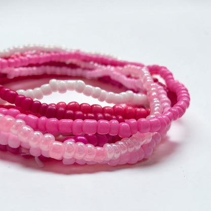 Pink Stretchy Beaded Bracelet Stack | Set of 6