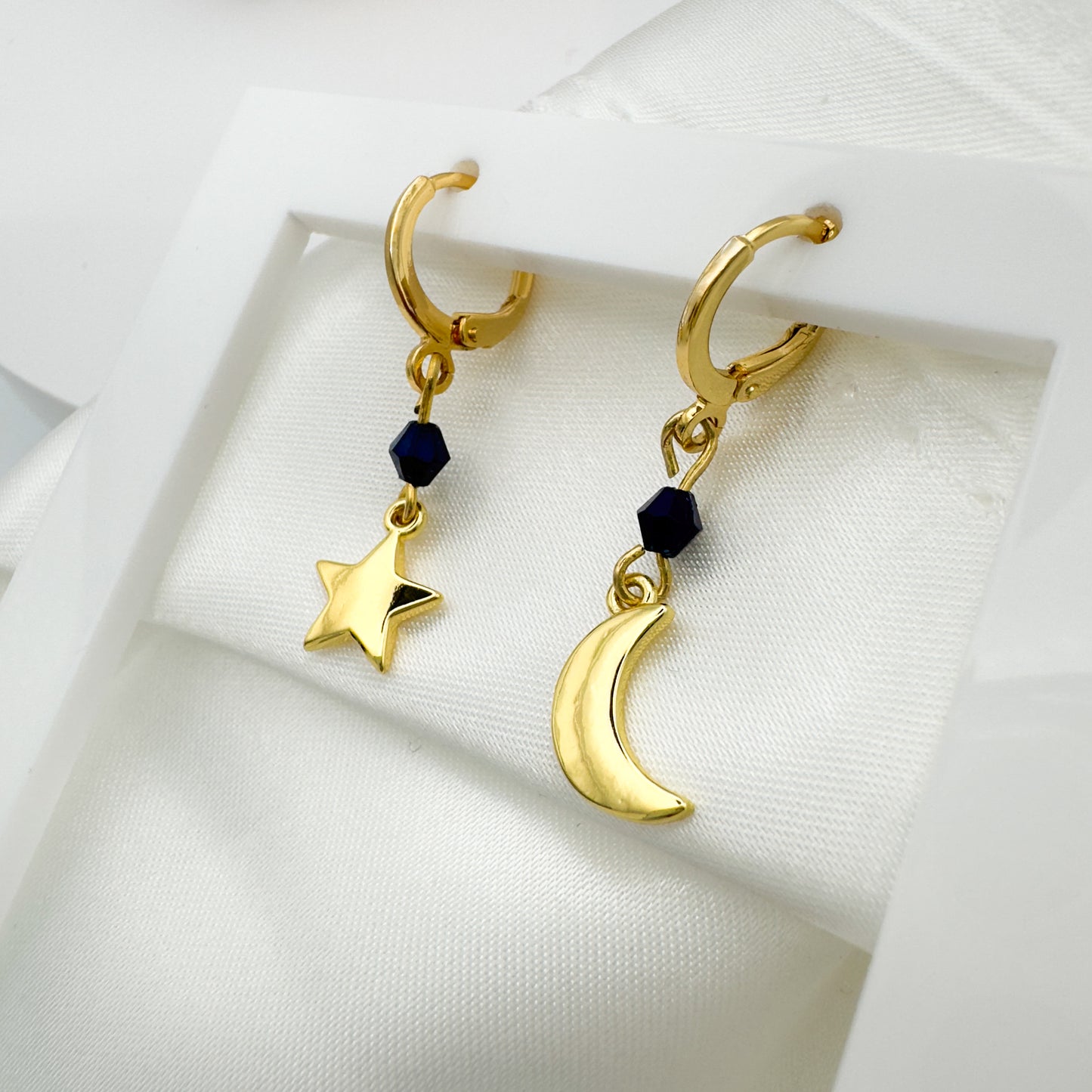 Sabrina Navy Sun and Moon Charm Mismatched Gold Earrings Default Title Hoop Earrings Razzle and Rose