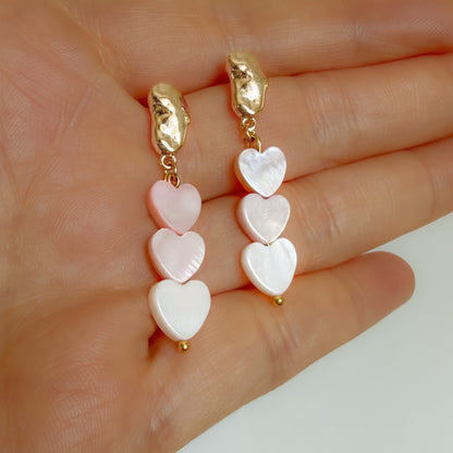 Malibu Pink Heart Shell Gold Earrings