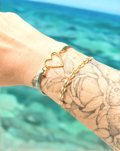 Palma Gold Heart Green Slider Cord Bracelet - Razzle and Rose Jewellery