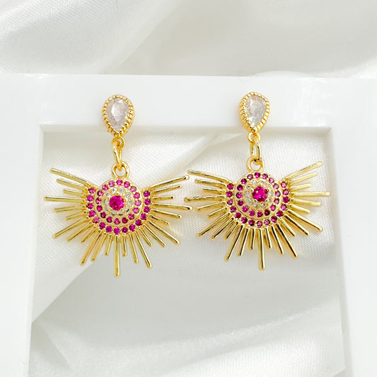 Paloma Pink Fan CZ Gemstone Gold Statement Earrings Default Title Drop Earrings Razzle and Rose