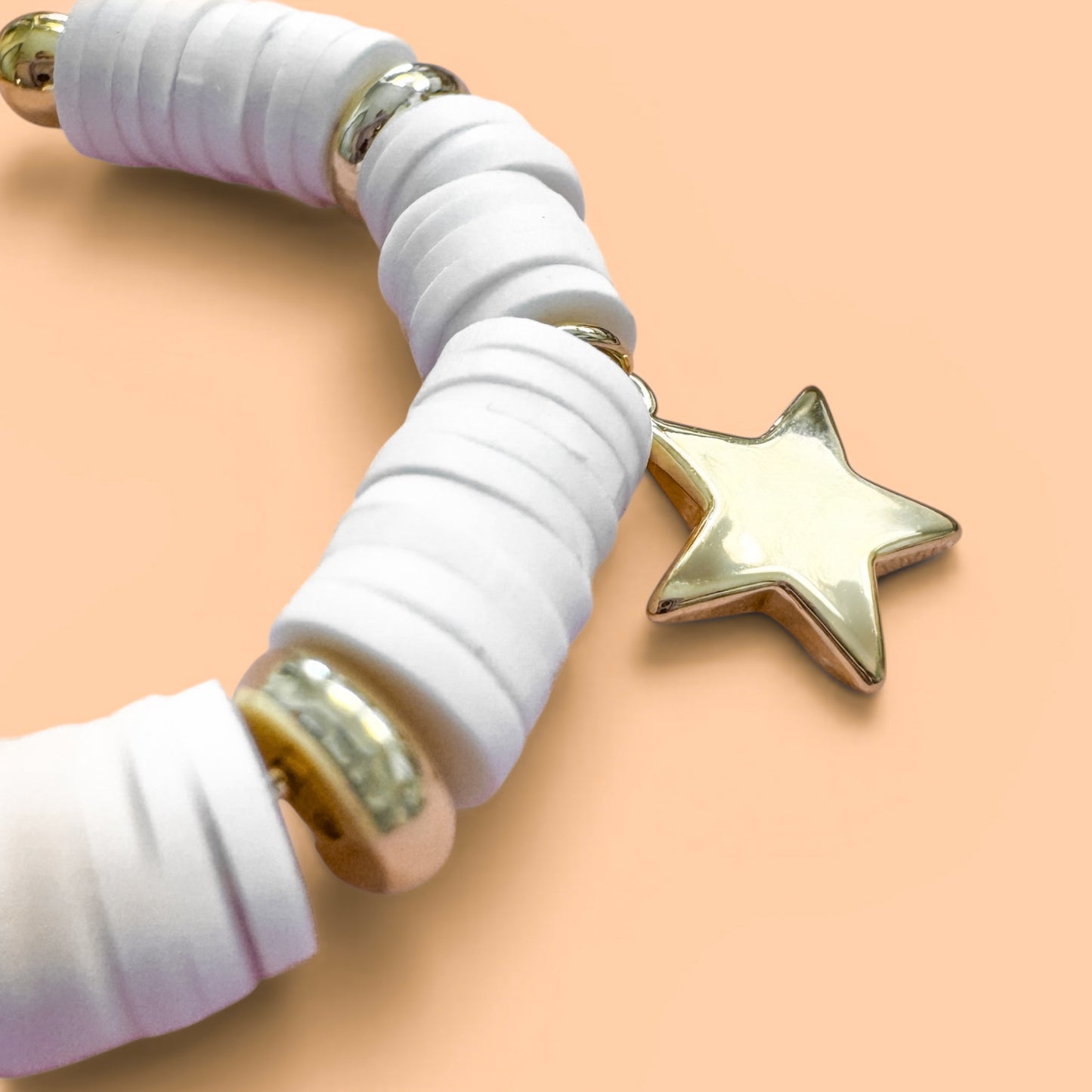 White Beaded Hoops with Gold Star Charm