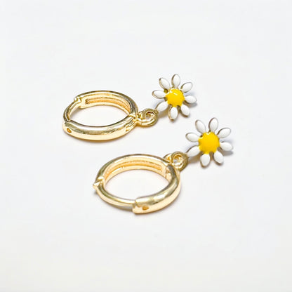 Flora Daisy Charm Gold Hoop Earrings