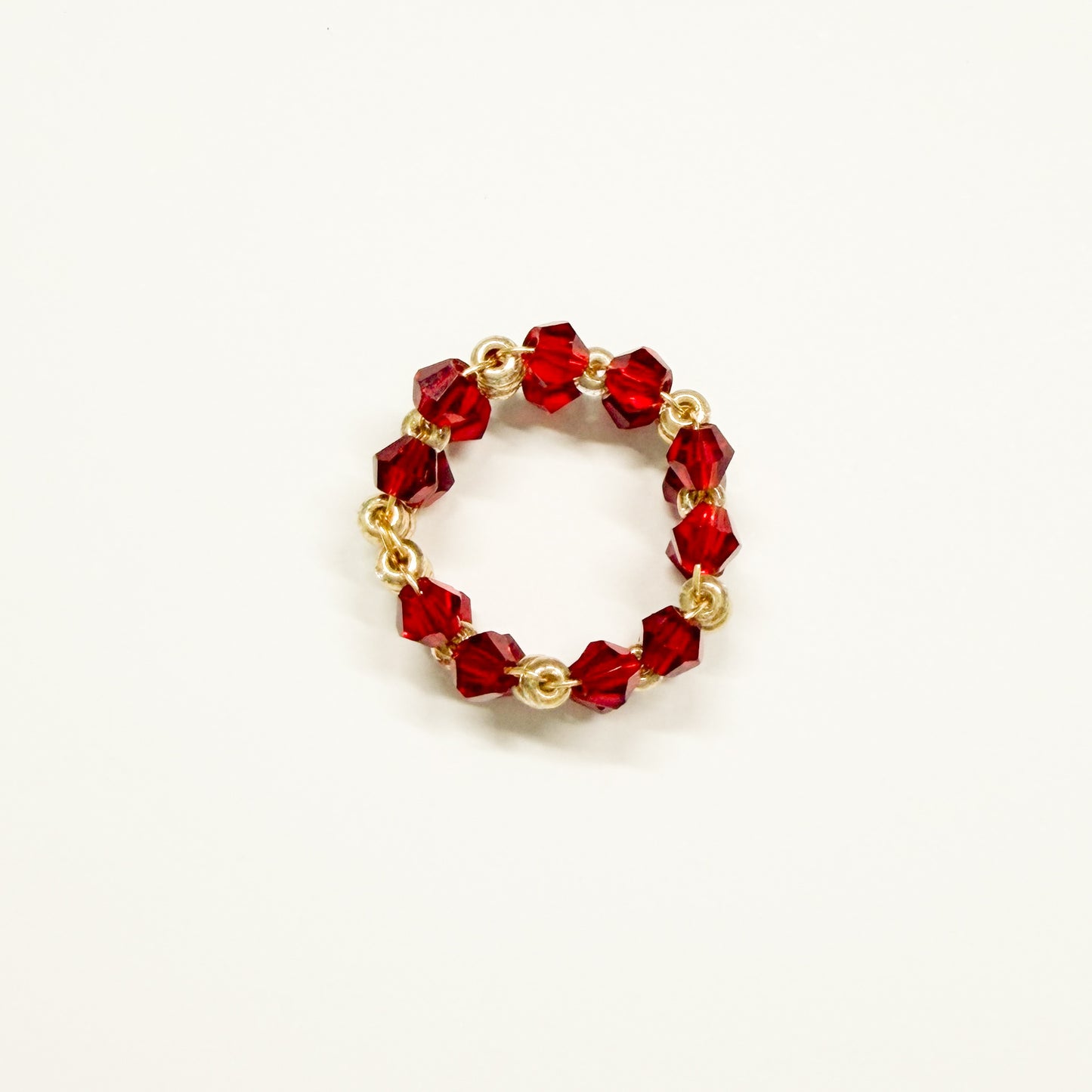 Deep Red Crystal Bead Ring