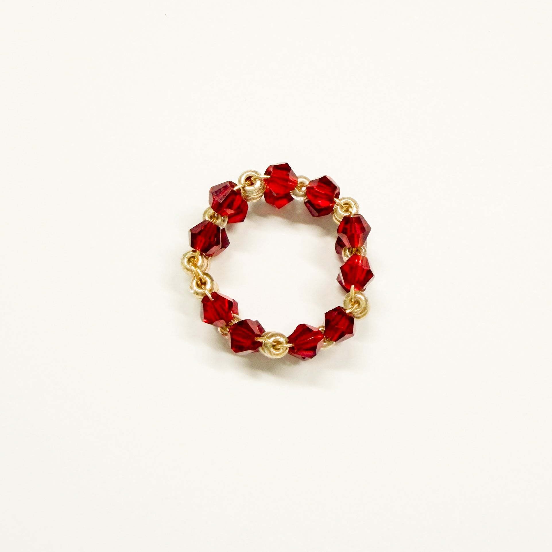 Deep Red Crystal Bead Ring