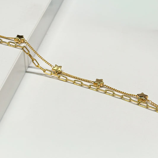 Double Chain Gold Star Bracelet