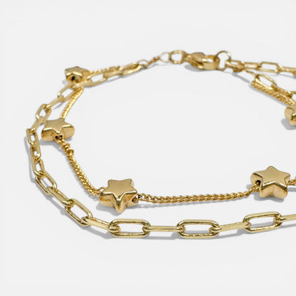 Double Chain Gold Star Bracelet