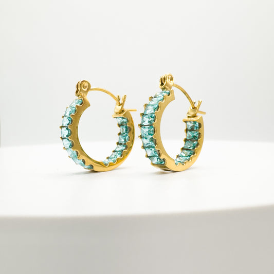 Alexis Chunky Gold Aqua Crystal Hoop Earrings Default Title Hoop Earrings Razzle and Rose