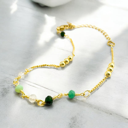 Yasmin Gold Green Bead Chain Bracelet - Razzle and Rose Jewellery
