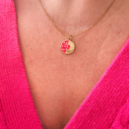 Aaliyah Pink Enamel Sun & Star Gold Pendant Necklace - Razzle and Rose Jewellery