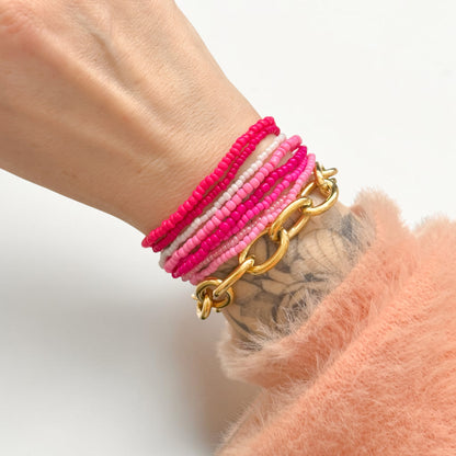Pink Stretchy Beaded Bracelet Stack | Set of 6
