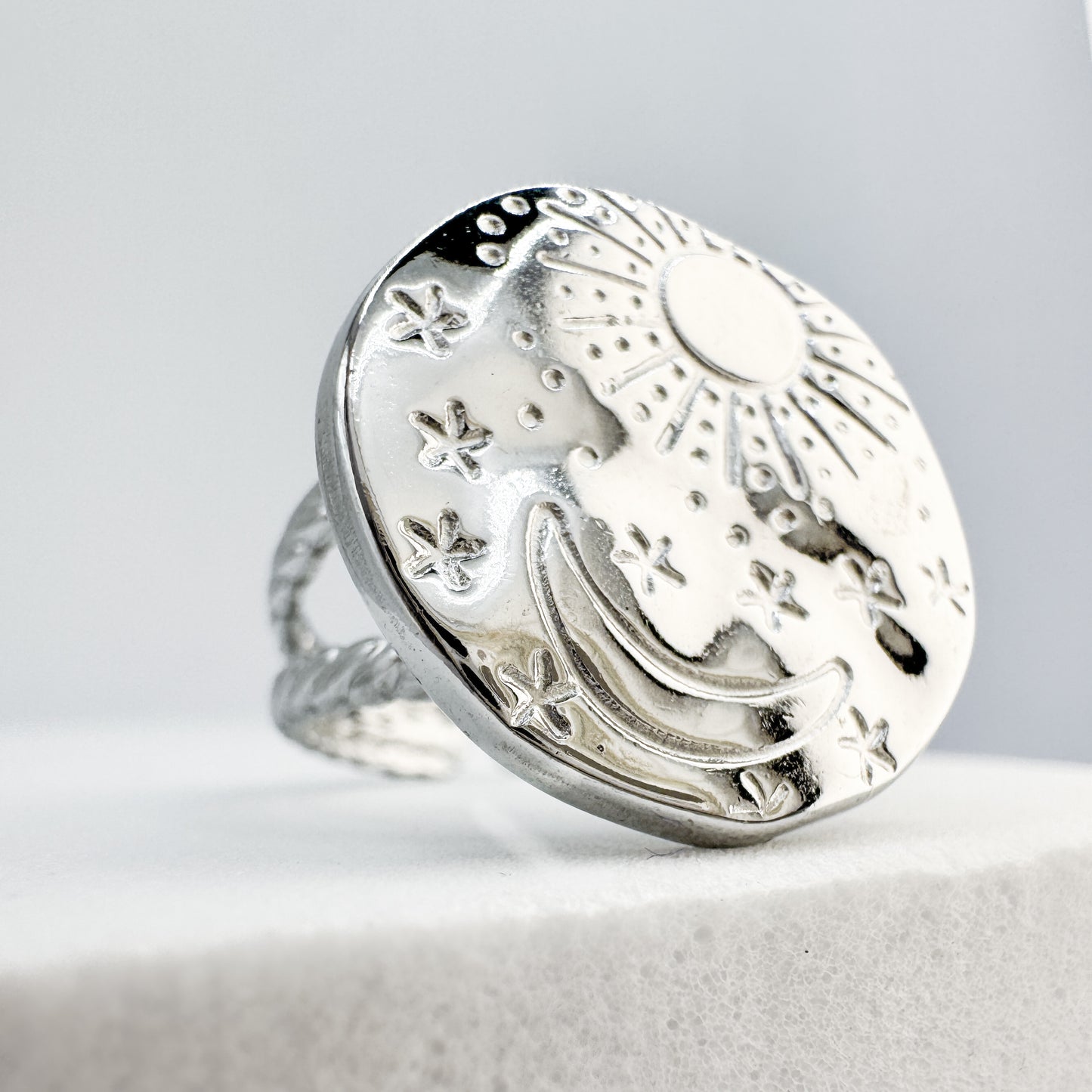 Luna Silver Sun, Moon and Stars Ring | Adjustable