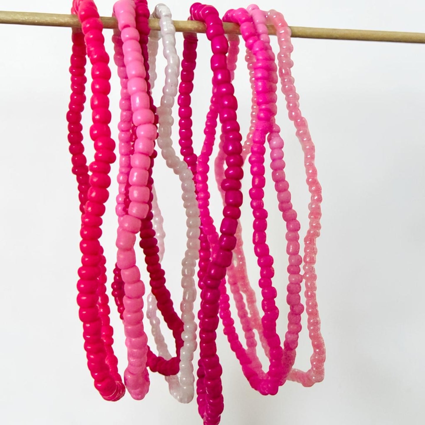Pink Stretchy Beaded Bracelet Stack | Set of 6