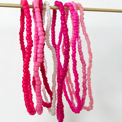 Pink Stretchy Beaded Bracelet Stack | Set of 6