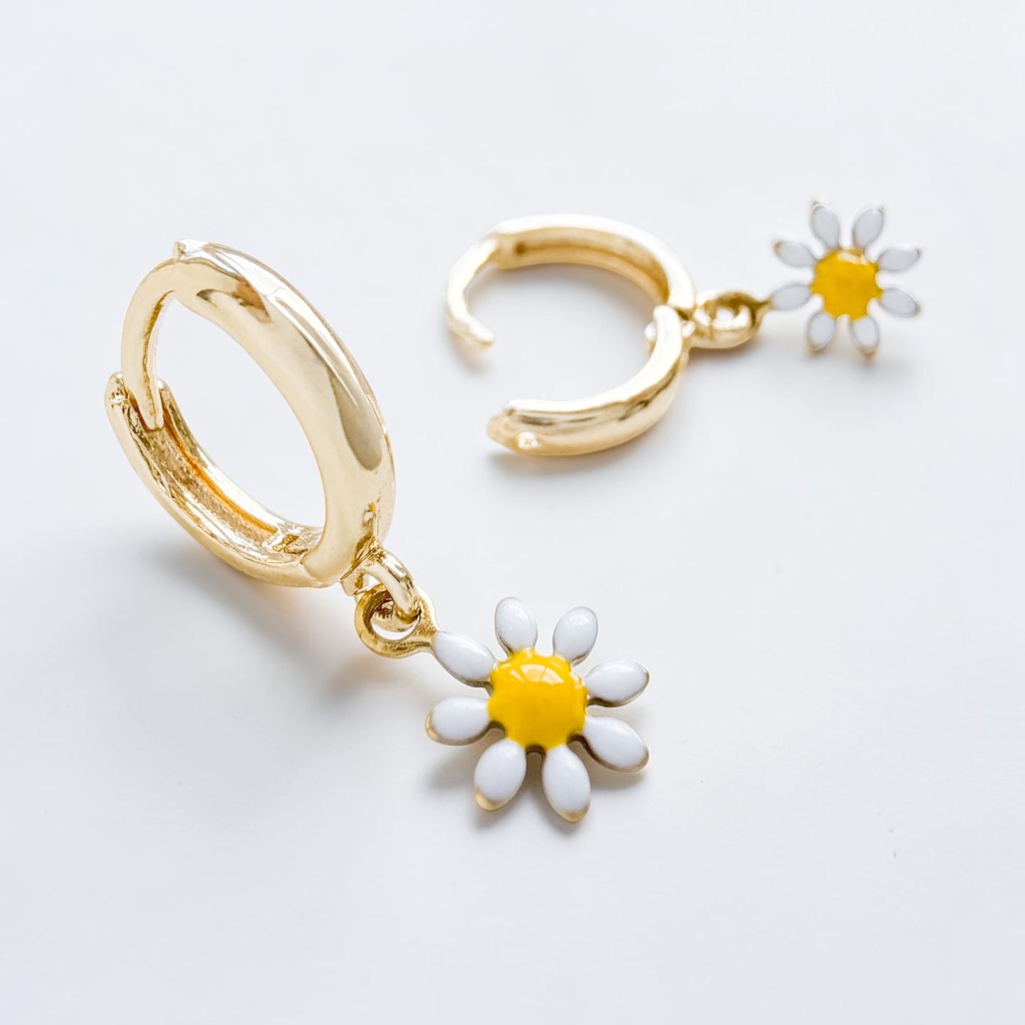 Flora Daisy Charm Gold Hoop Earrings