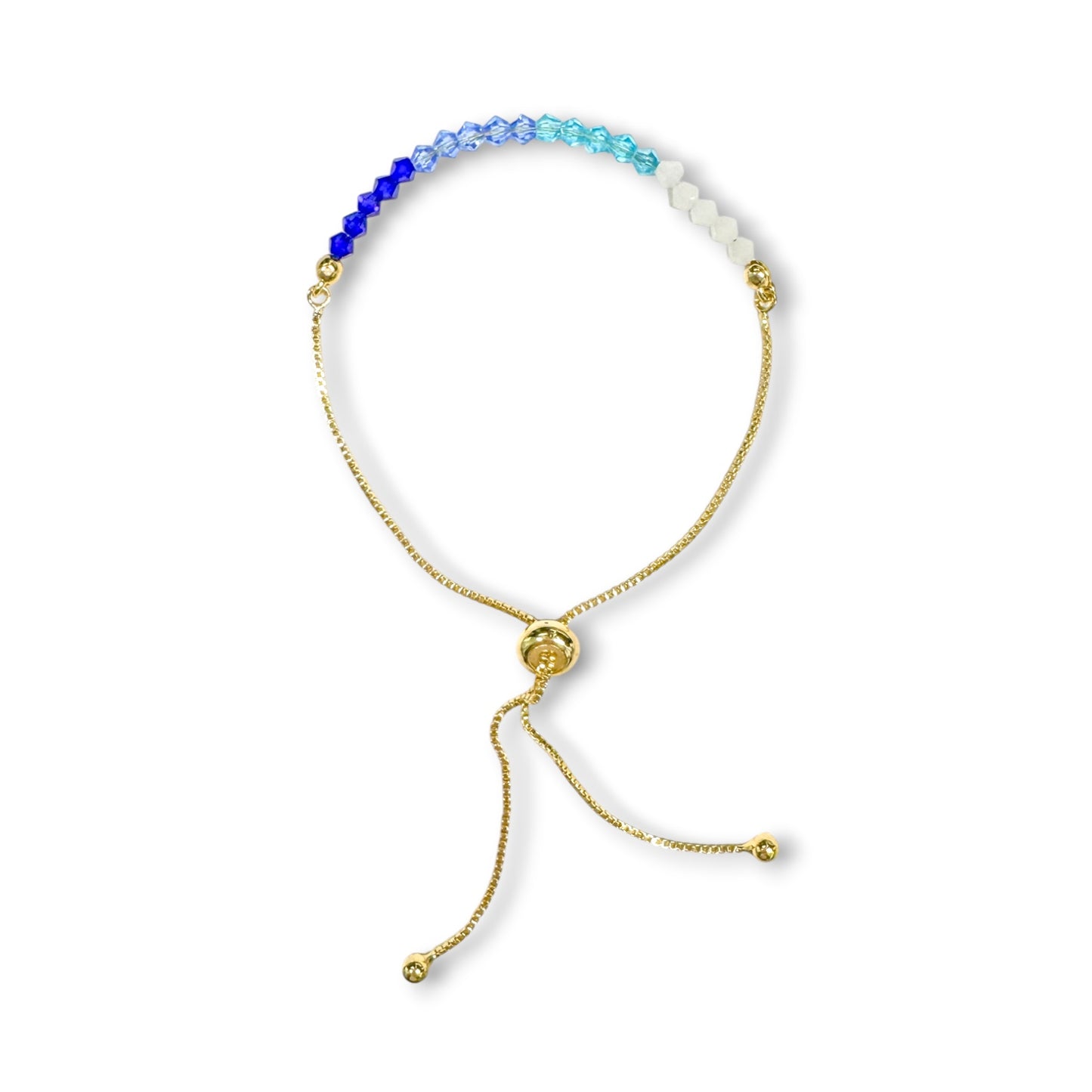 Blue and Gold Crystal Beaded Bracelet | Adjustable