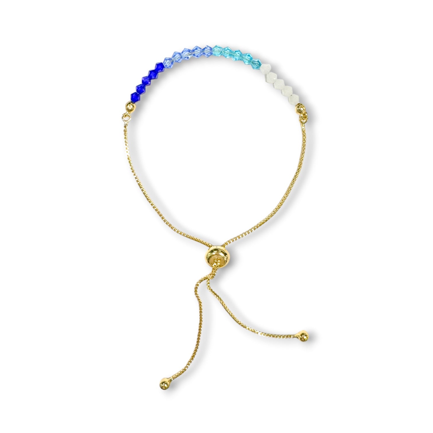 Blue and Gold Crystal Beaded Bracelet | Adjustable