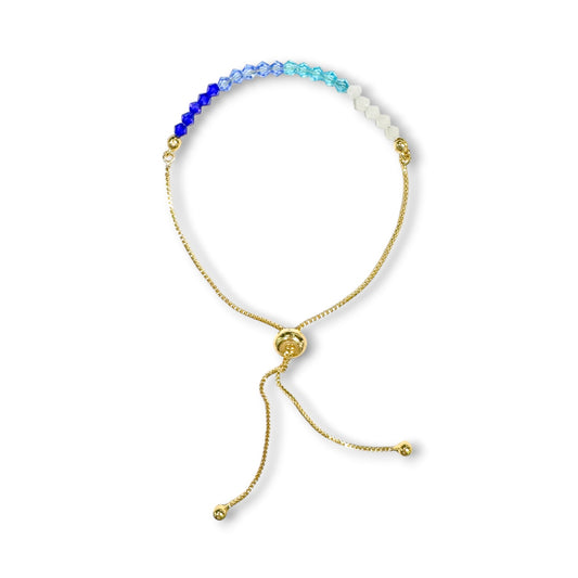 Blue and Gold Crystal Beaded Bracelet | Adjustable