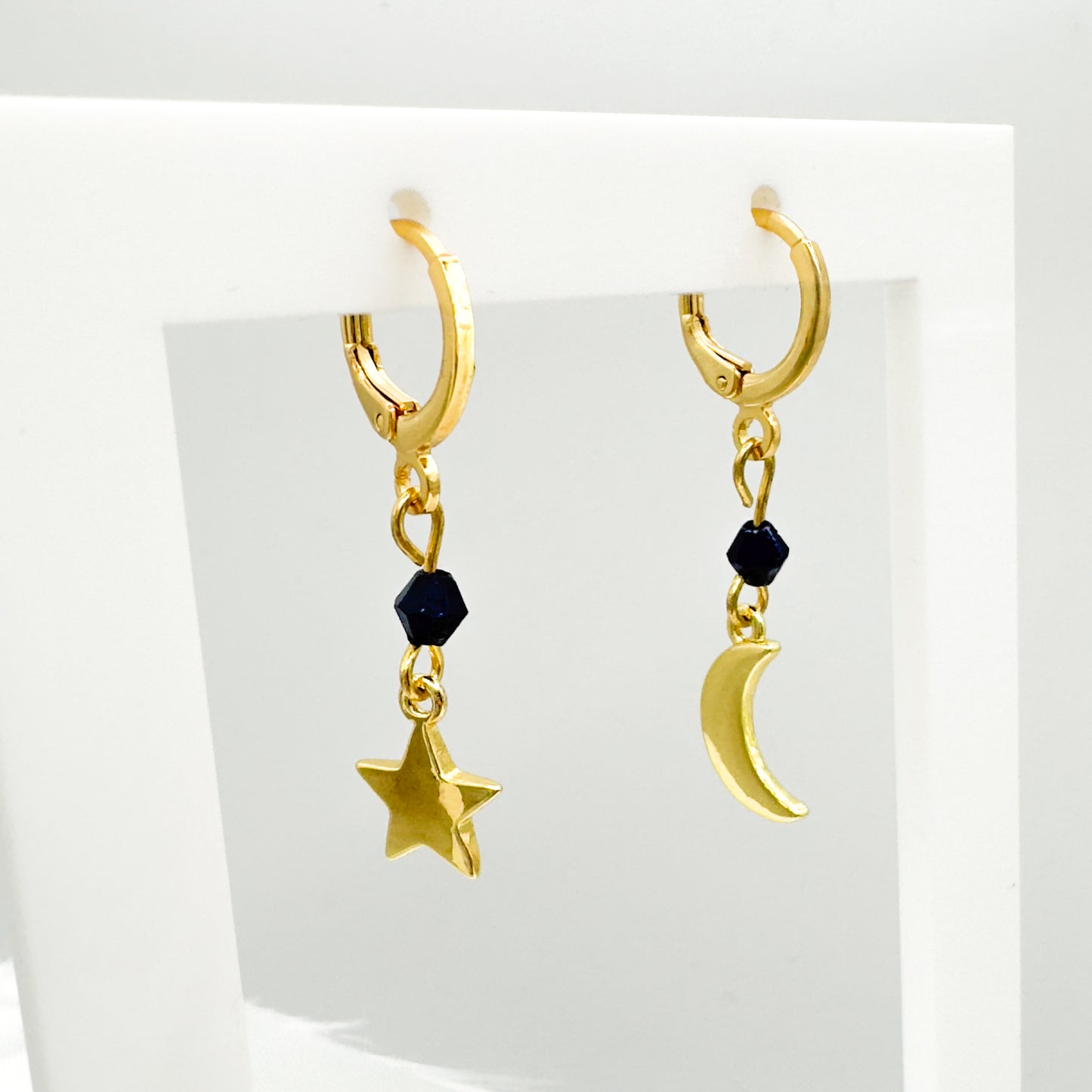 Sabrina Navy Sun and Moon Charm Mismatched Gold Earrings Default Title Hoop Earrings Razzle and Rose