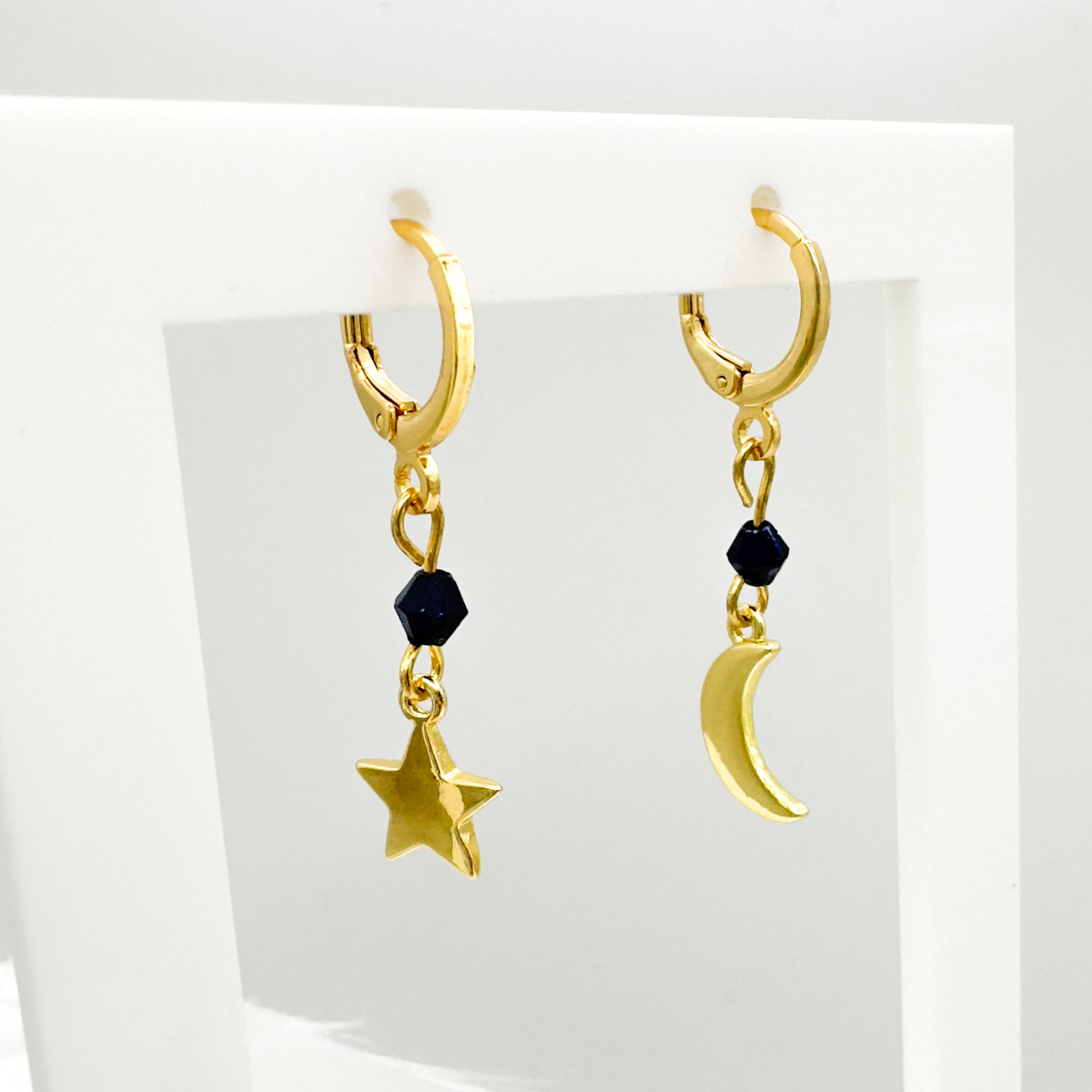 Sabrina Navy Sun and Moon Charm Mismatched Gold Earrings Default Title Hoop Earrings Razzle and Rose