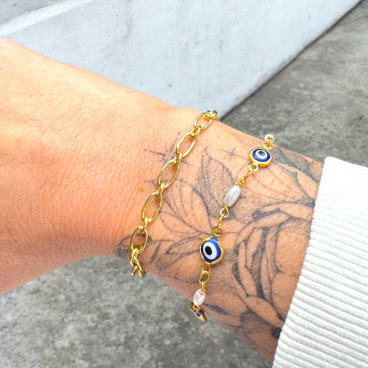 Tula Evil Eye Gold Rosary Chain Bracelet Default Title Chain Bracelets Razzle and Rose