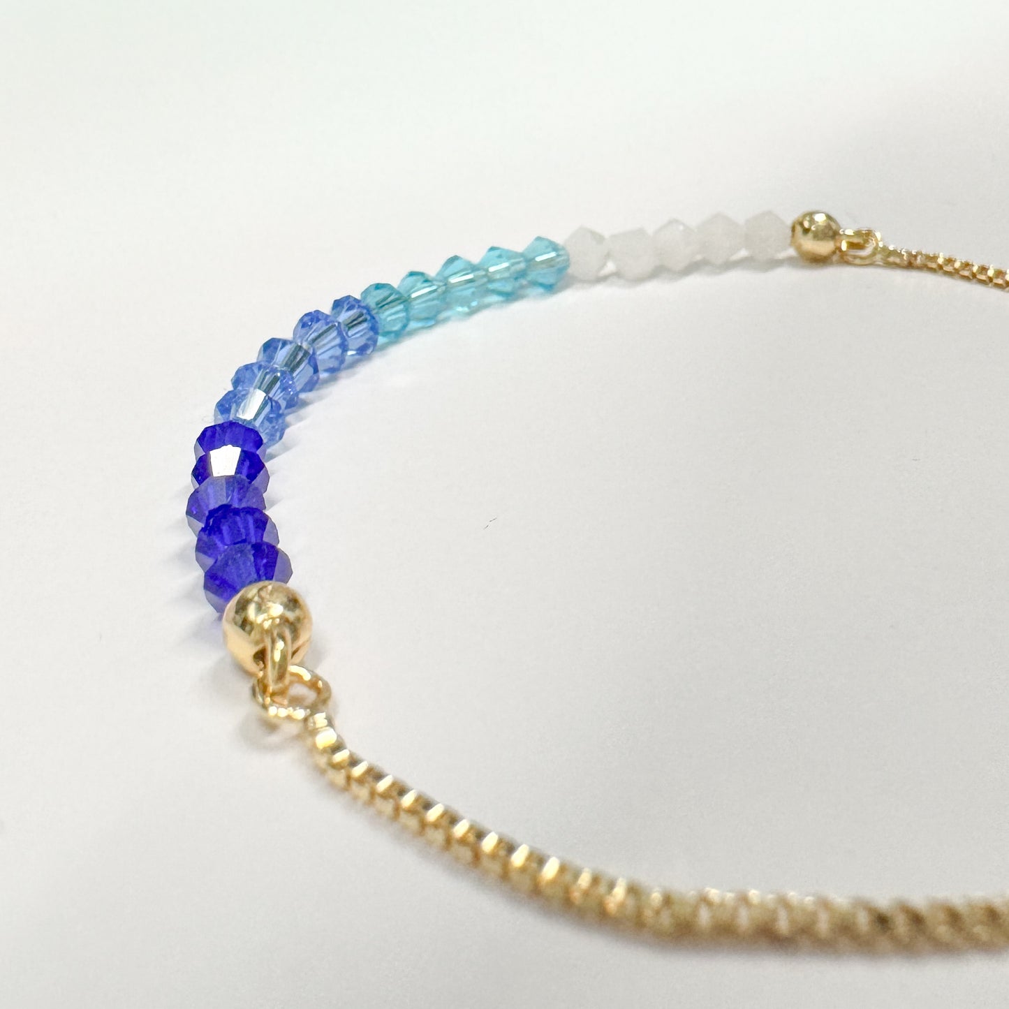 Blue and Gold Crystal Beaded Bracelet | Adjustable
