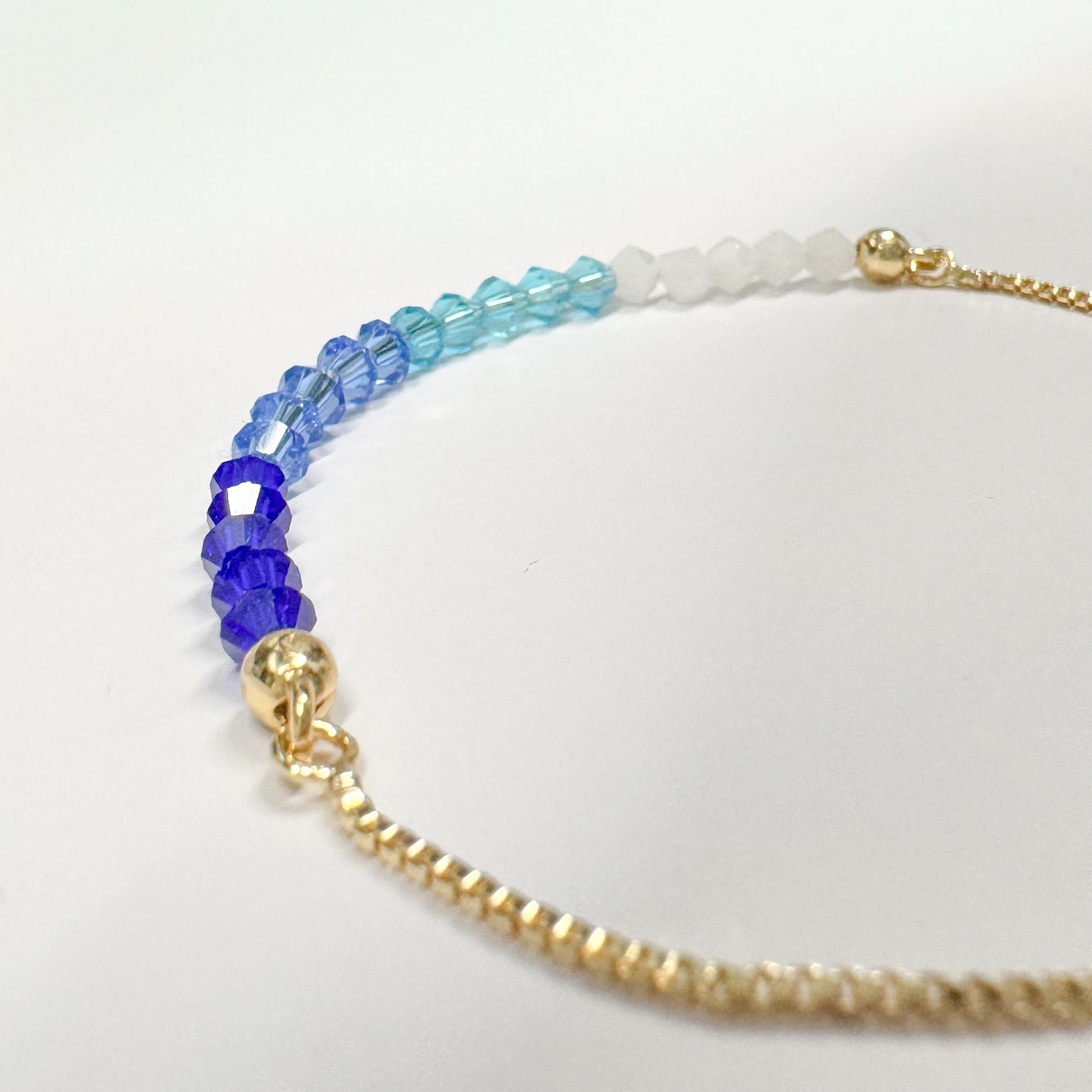 Blue and Gold Crystal Beaded Bracelet | Adjustable