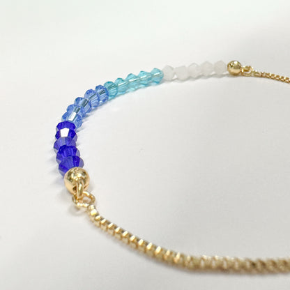 Blue and Gold Crystal Beaded Bracelet | Adjustable