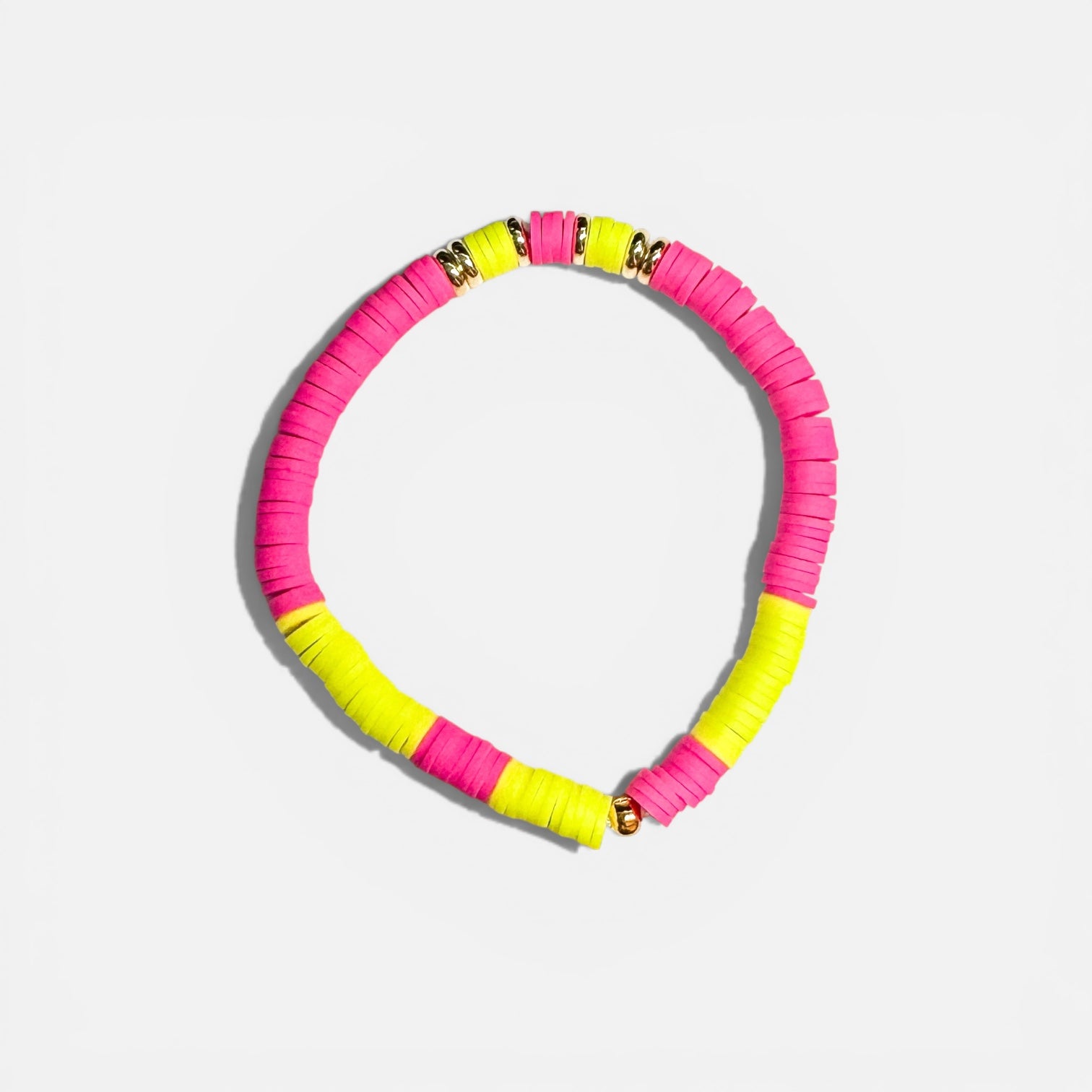 Neon Pink and Yellow Heishi Bead Stetch Beacelet | Adjustable Fit
